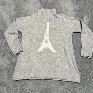 Cupcakes & Cashmere Eiffel Tower Sweater Womens Medium Gray Pullover Mock Neck